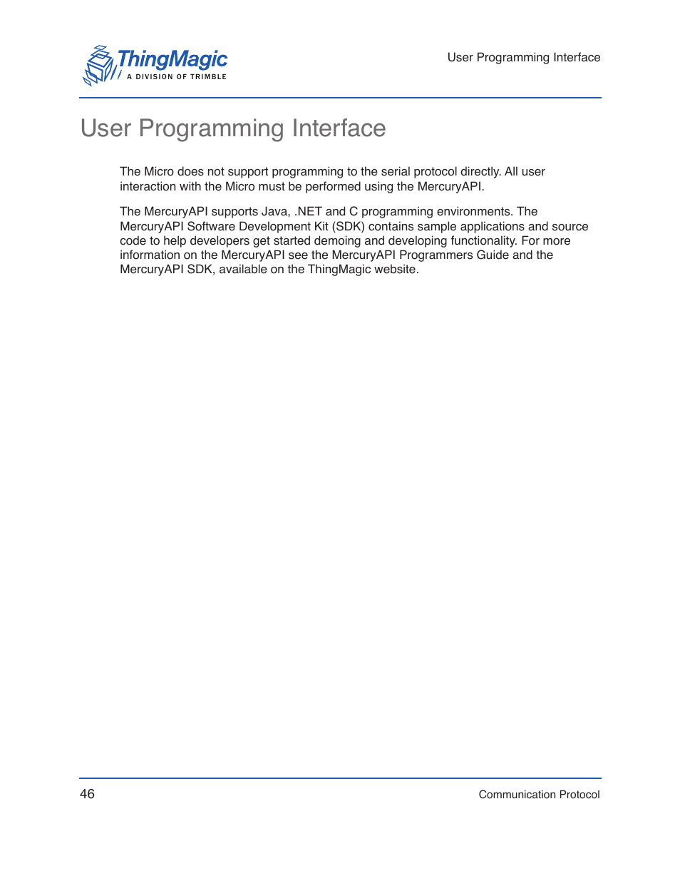 User programming interface | ThingMagic Micro Hardware User Manual | Page 51 / 105