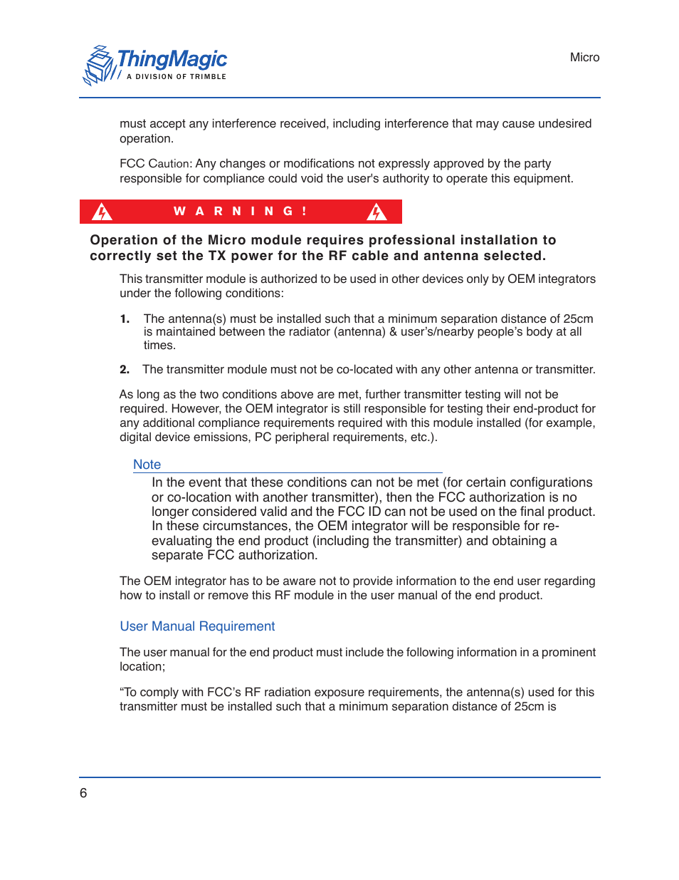 User manual requirement | ThingMagic Micro Hardware User Manual | Page 6 / 105
