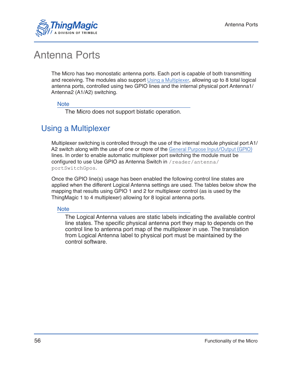Antenna ports, Using a multiplexer | ThingMagic Micro Hardware User Manual | Page 61 / 105