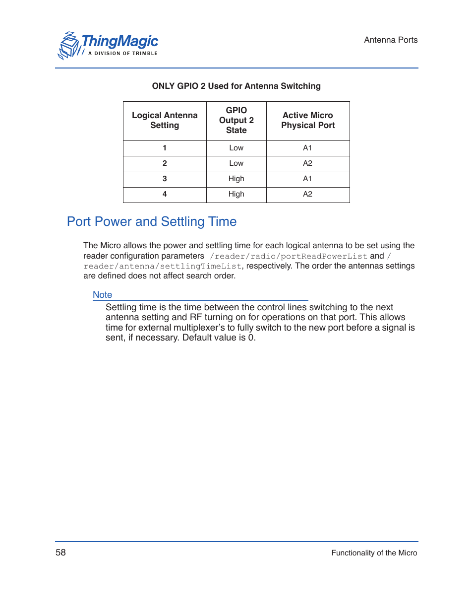 Port power and settling time | ThingMagic Micro Hardware User Manual | Page 63 / 105