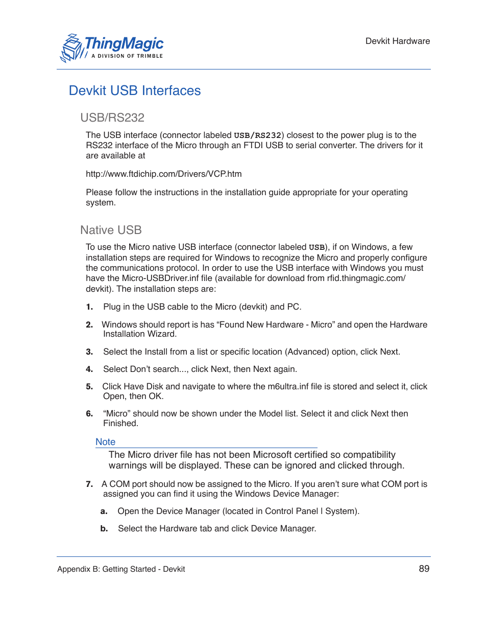 Devkit usb interfaces, Usb/rs232, Native usb | Usb/rs232 native usb, There are two, Options | ThingMagic Micro Hardware User Manual | Page 94 / 105
