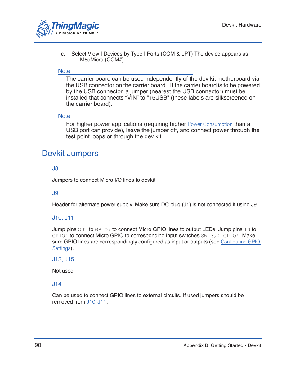 Devkit jumpers, J10, j11 | ThingMagic Micro Hardware User Manual | Page 95 / 105