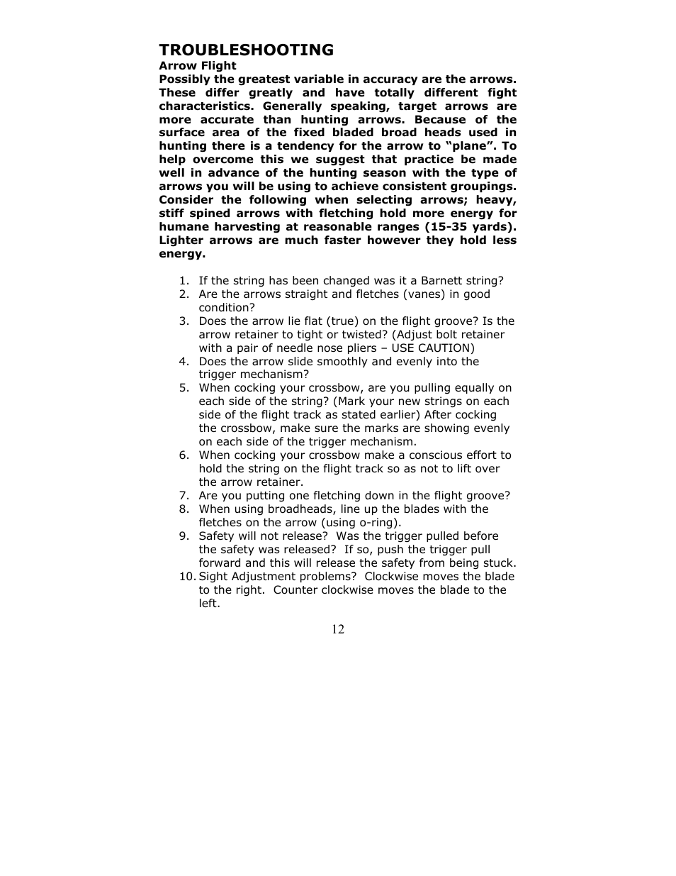 Troubleshooting | Barnett Engineering RX150 User Manual | Page 12 / 16
