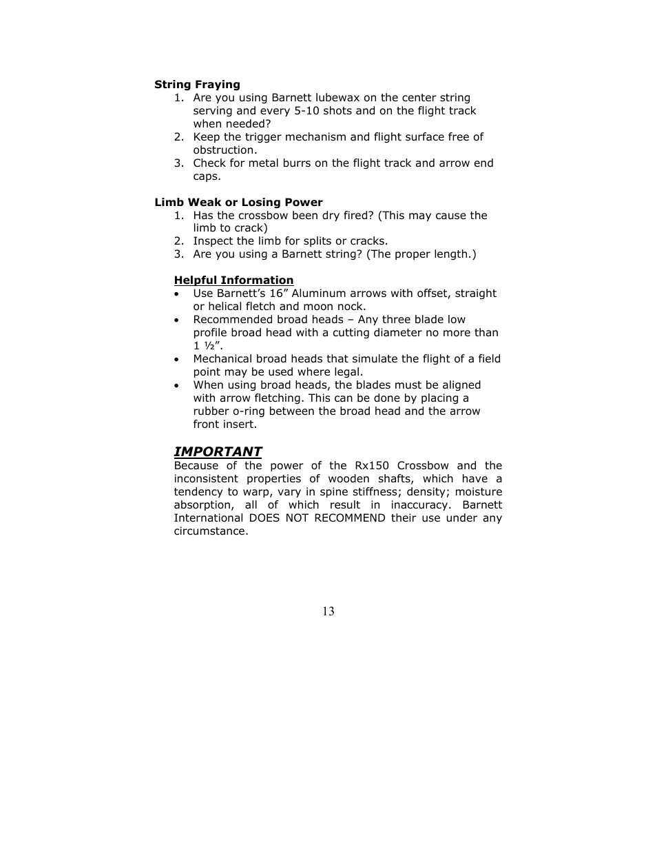 Barnett Engineering RX150 User Manual | Page 13 / 16