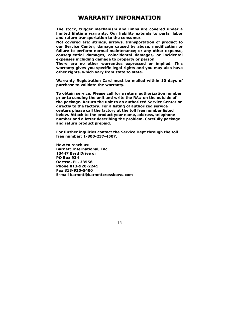 Barnett Engineering RX150 User Manual | Page 15 / 16