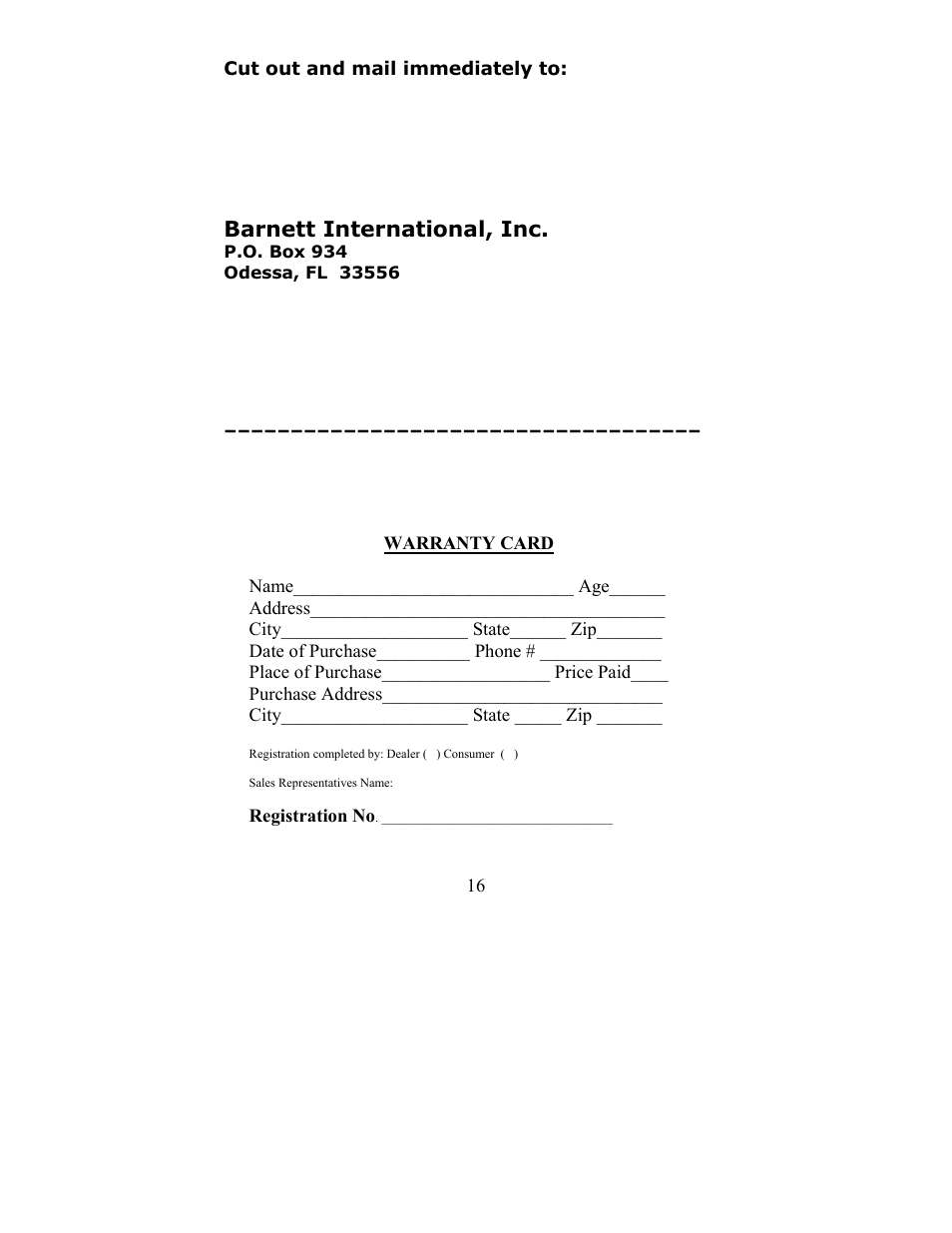 Barnett international, inc | Barnett Engineering RX150 User Manual | Page 16 / 16