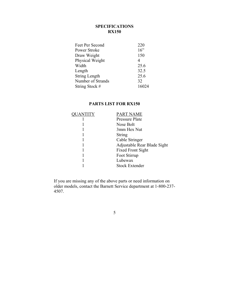 Barnett Engineering RX150 User Manual | Page 5 / 16