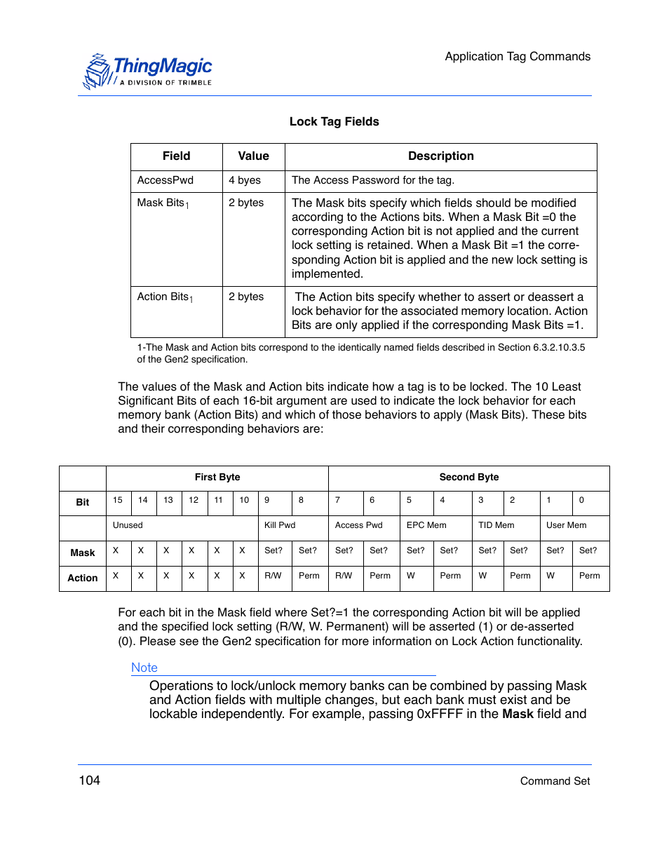Application tag commands, Field value description | ThingMagic M5e-Compact User Manual | Page 104 / 252