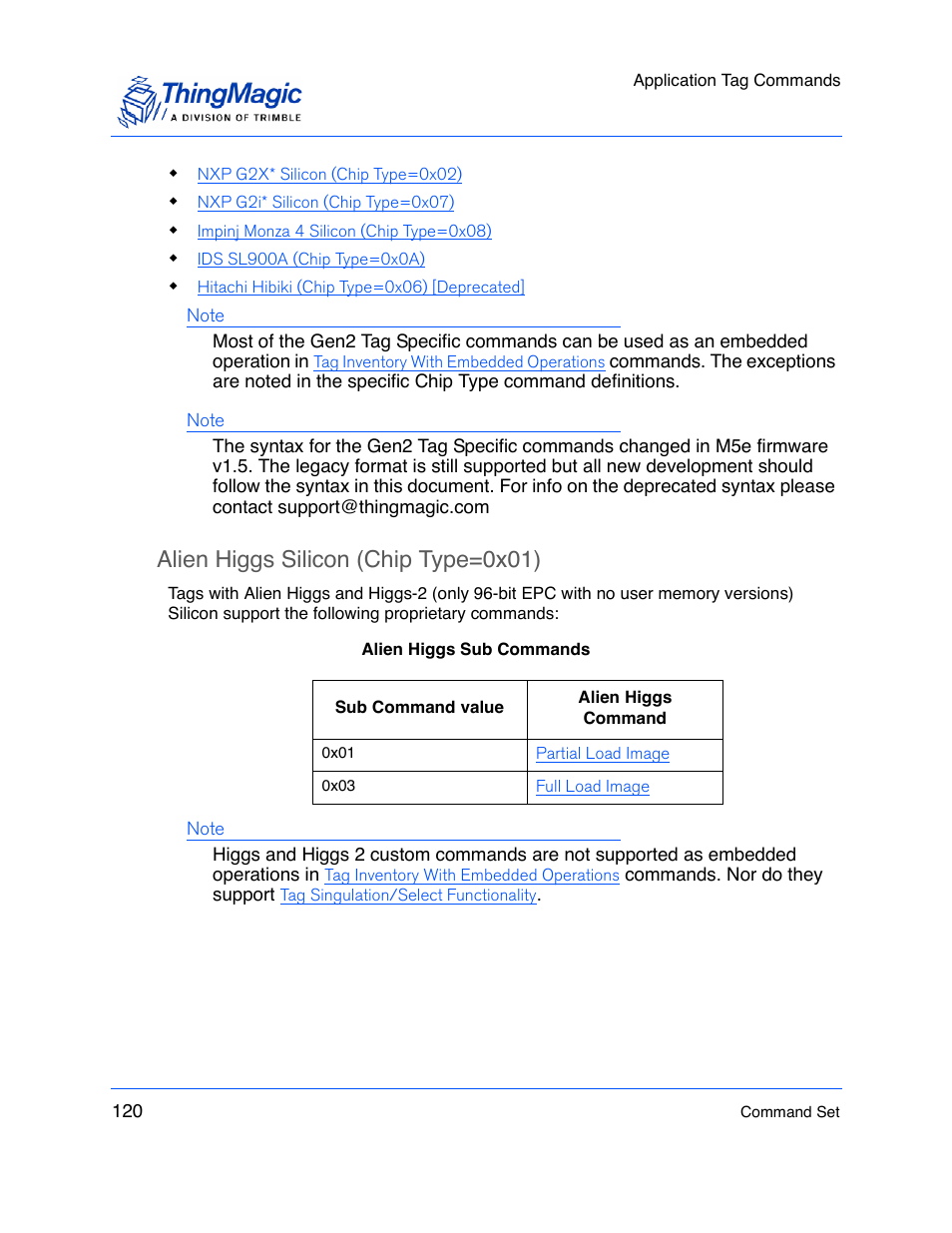 Alien higgs silicon (chip type=0x01) | ThingMagic M5e-Compact User Manual | Page 120 / 252