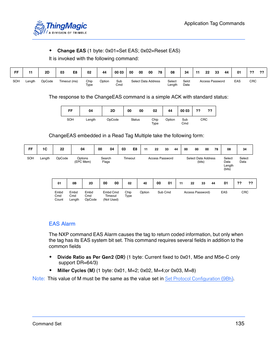 Eas alarm, Application tag commands | ThingMagic M5e-Compact User Manual | Page 135 / 252
