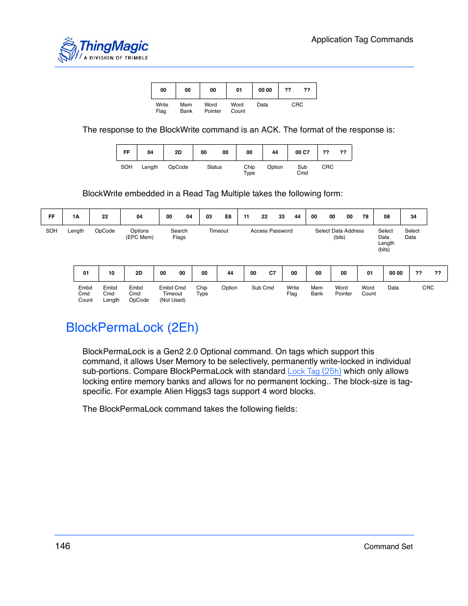 Blockpermalock (2eh), Application tag commands, Command set | ThingMagic M5e-Compact User Manual | Page 146 / 252