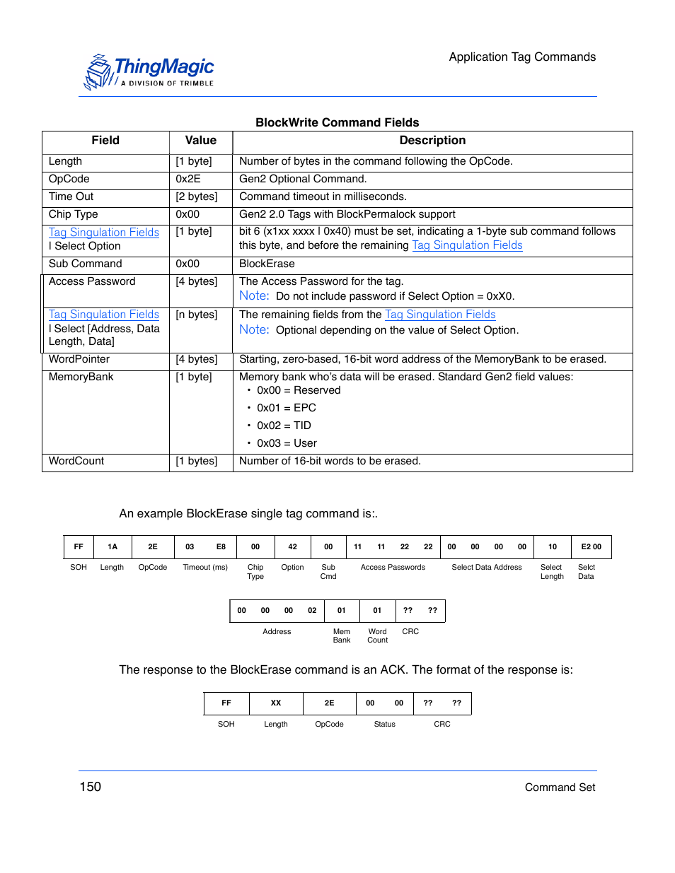 Application tag commands, Tag singulation fields | ThingMagic M5e-Compact User Manual | Page 150 / 252