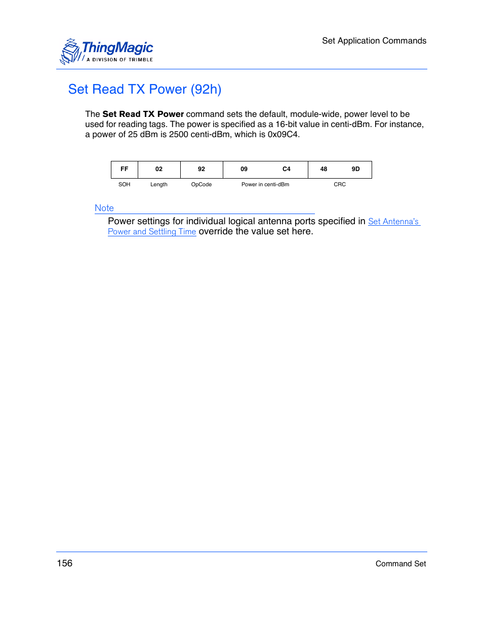 Set read tx power (92h), Set read tx, Power (92h) | Ov erride the value set here | ThingMagic M5e-Compact User Manual | Page 156 / 252