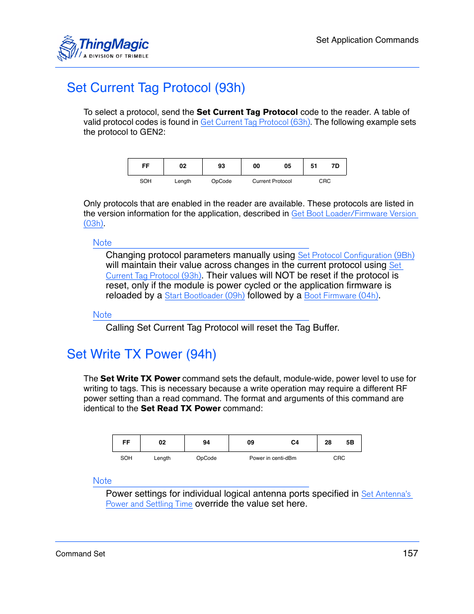 Set current tag protocol (93h), Set write tx power (94h) | ThingMagic M5e-Compact User Manual | Page 157 / 252