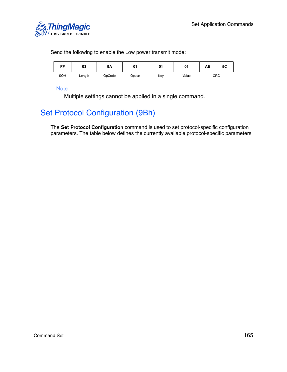 Set protocol configuration (9bh), Set protocol configuration, 9bh) | ThingMagic M5e-Compact User Manual | Page 165 / 252