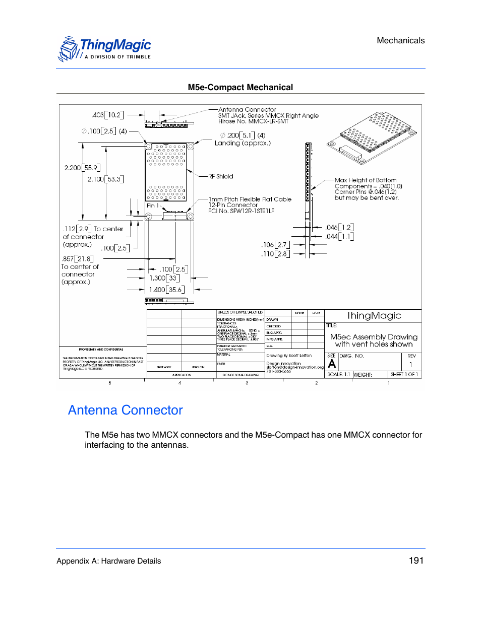 Antenna connector | ThingMagic M5e-Compact User Manual | Page 191 / 252