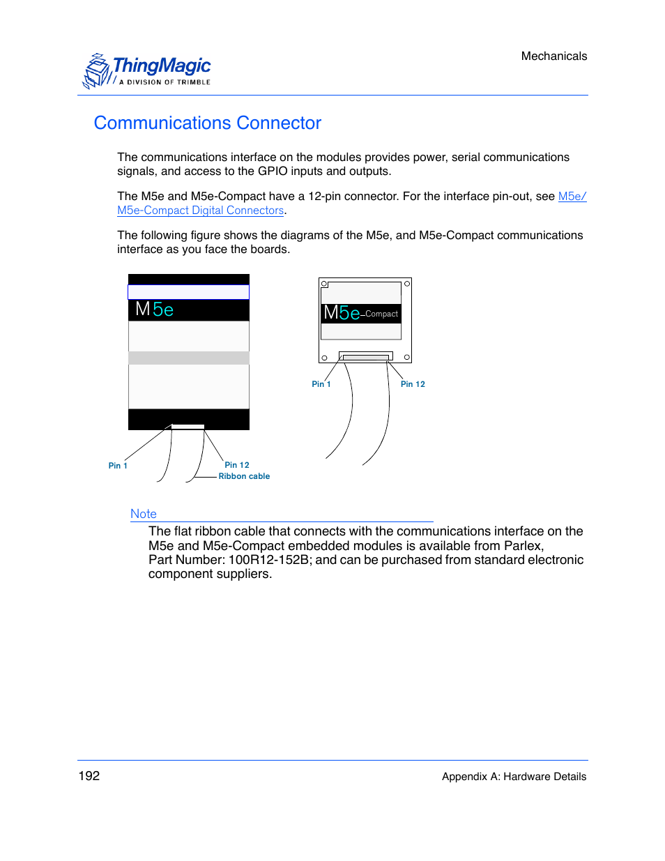 Communications connector, M5e m 5e | ThingMagic M5e-Compact User Manual | Page 192 / 252