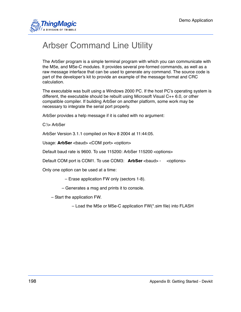 Arbser command line utility | ThingMagic M5e-Compact User Manual | Page 198 / 252