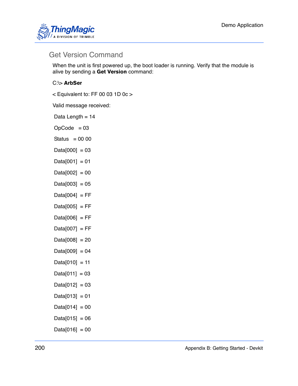 Get version command | ThingMagic M5e-Compact User Manual | Page 200 / 252