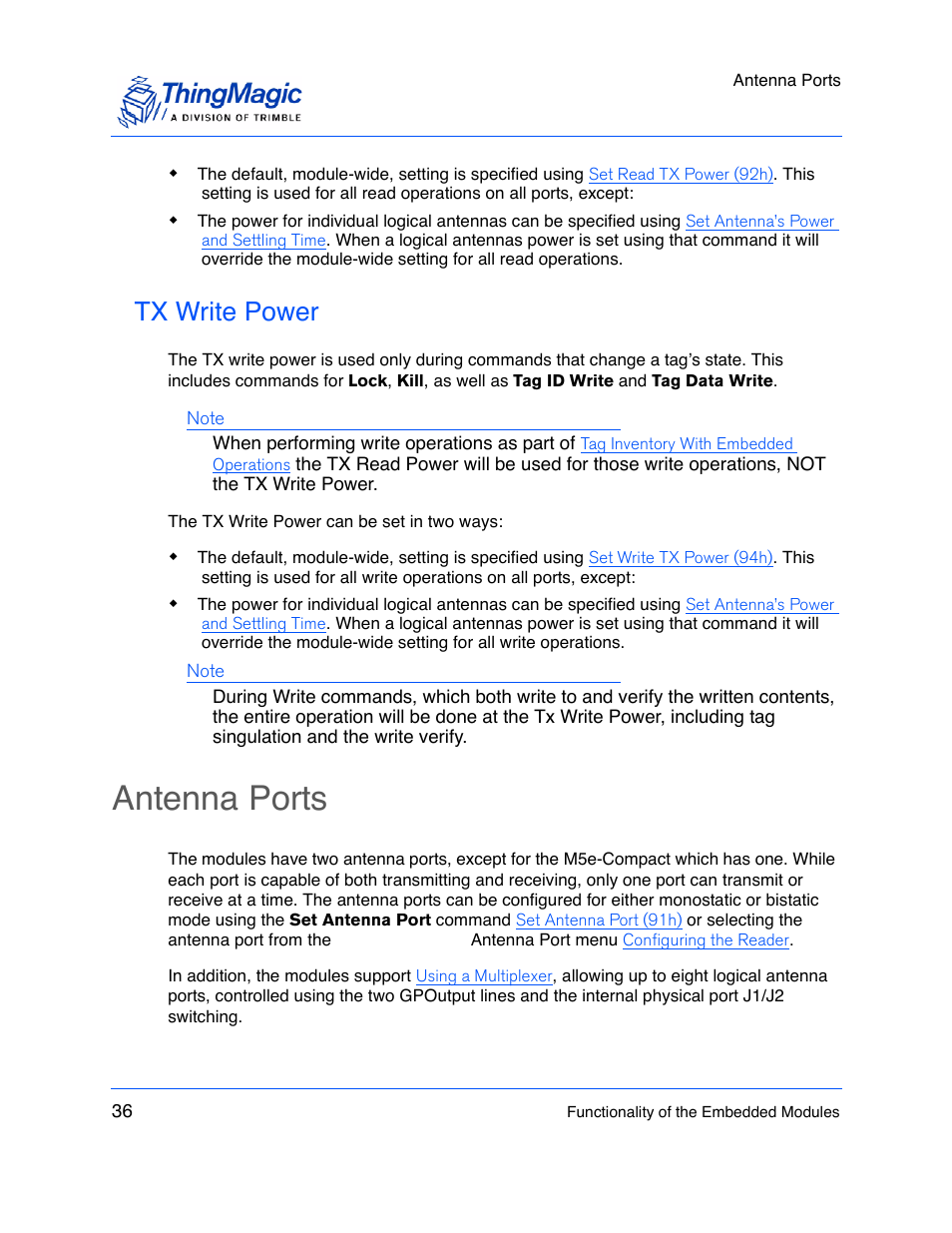 Tx write power, Antenna ports | ThingMagic M5e-Compact User Manual | Page 36 / 252
