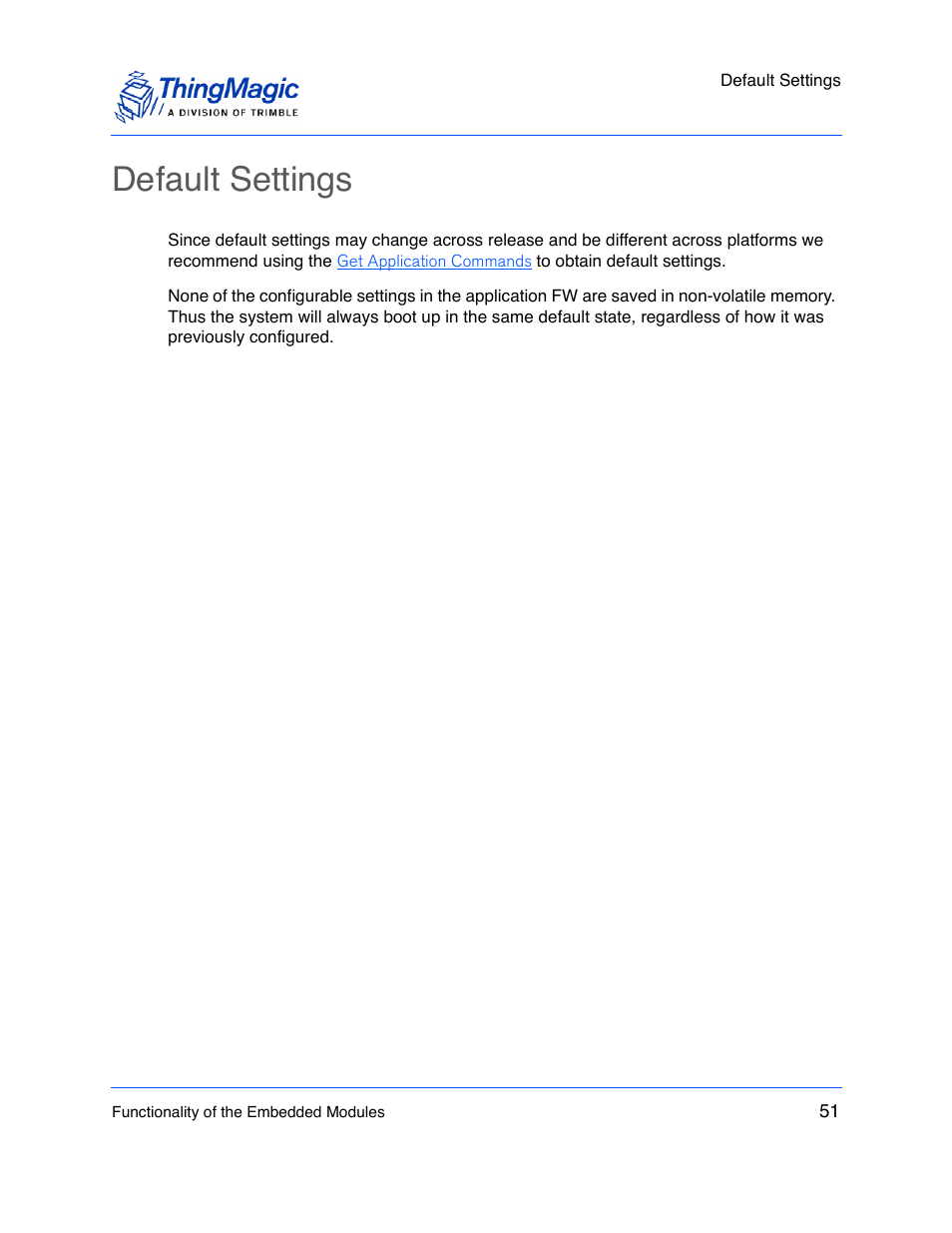 Default settings | ThingMagic M5e-Compact User Manual | Page 51 / 252