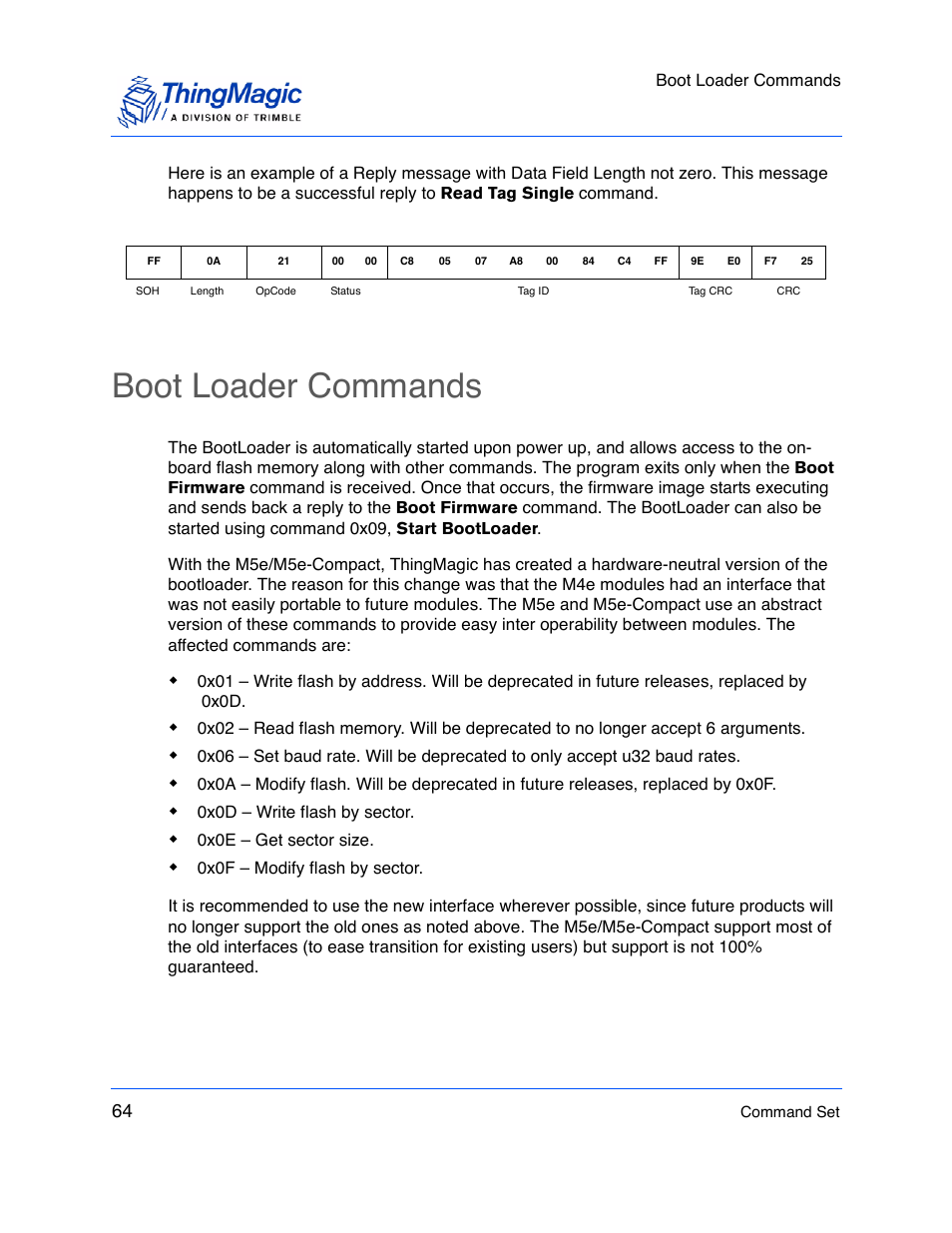 Boot loader commands | ThingMagic M5e-Compact User Manual | Page 64 / 252