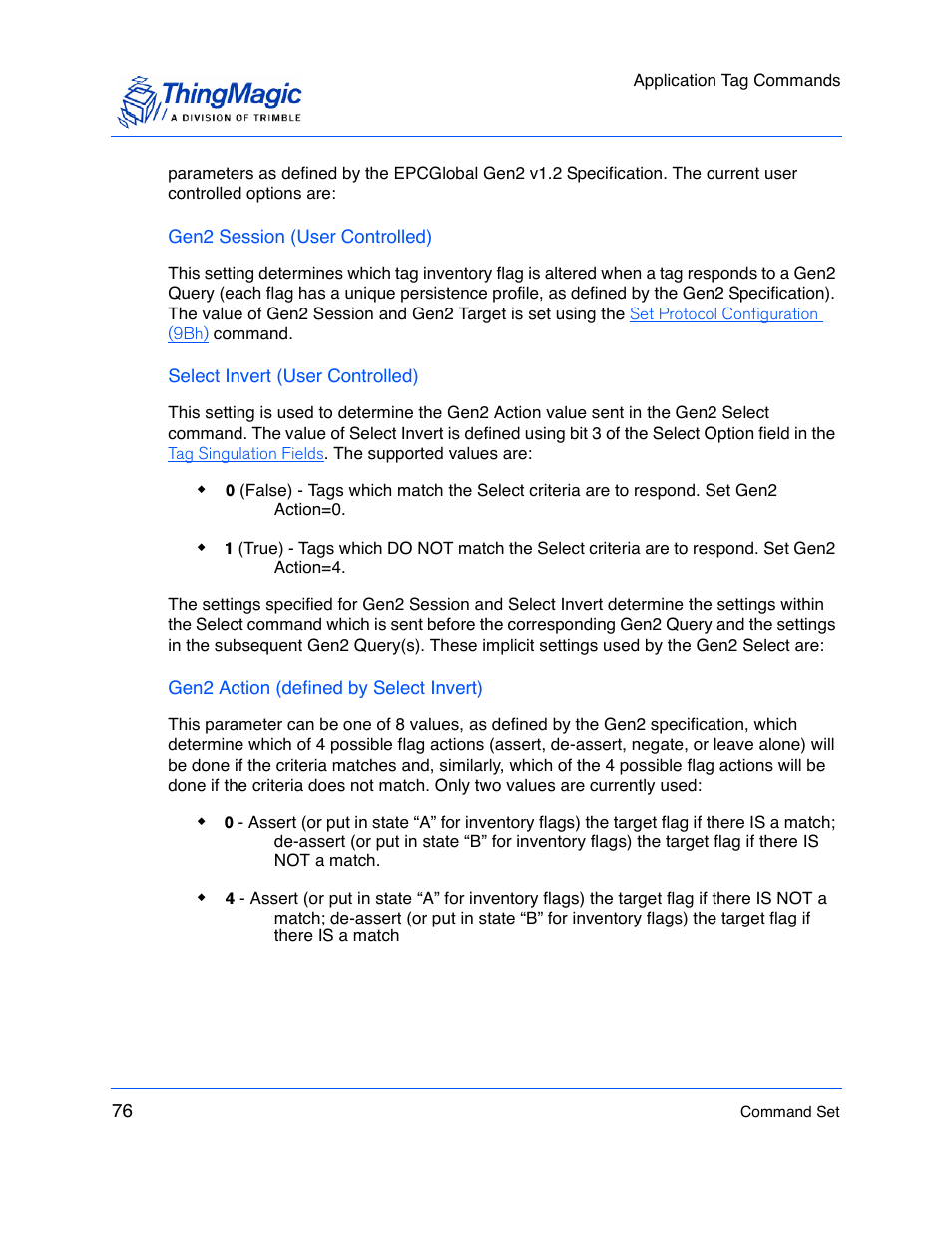 Gen2 session (user controlled), Select invert (user controlled), Gen2 action (defined by select invert) | ThingMagic M5e-Compact User Manual | Page 76 / 252