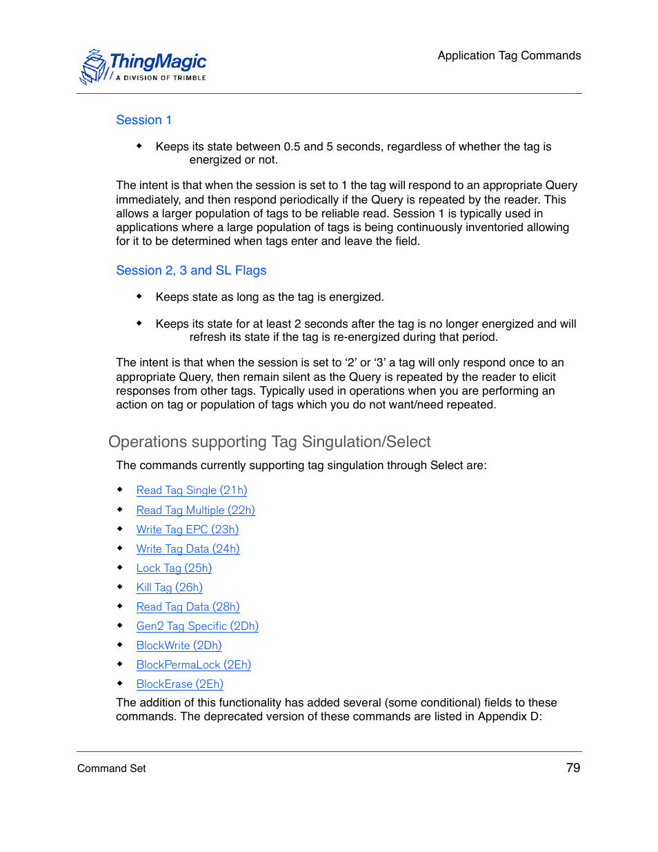 Session 1, Session 2, 3 and sl flags, Operations supporting tag singulation/select | ThingMagic M5e-Compact User Manual | Page 79 / 252