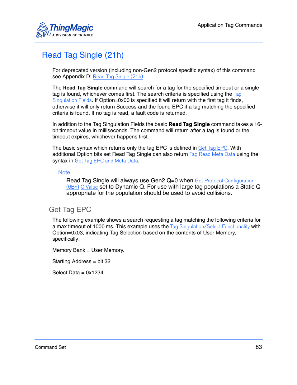 Read tag single (21h), Get tag epc | ThingMagic M5e-Compact User Manual | Page 83 / 252