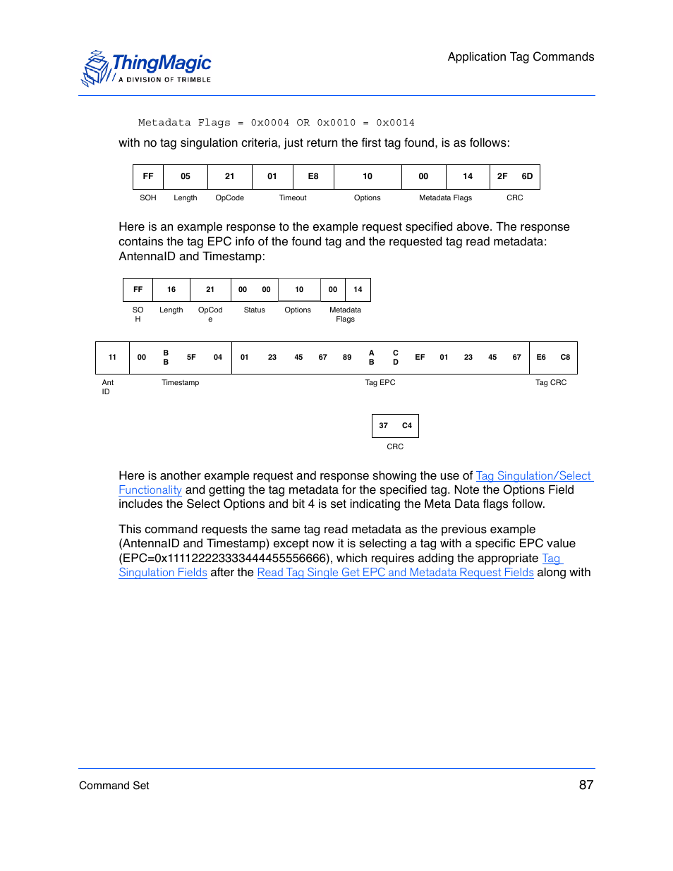 Application tag commands | ThingMagic M5e-Compact User Manual | Page 87 / 252