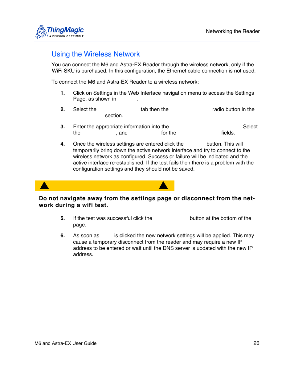 Using the wireless network, Using the wireless network 26 | ThingMagic Astra-EX User Manual | Page 26 / 90
