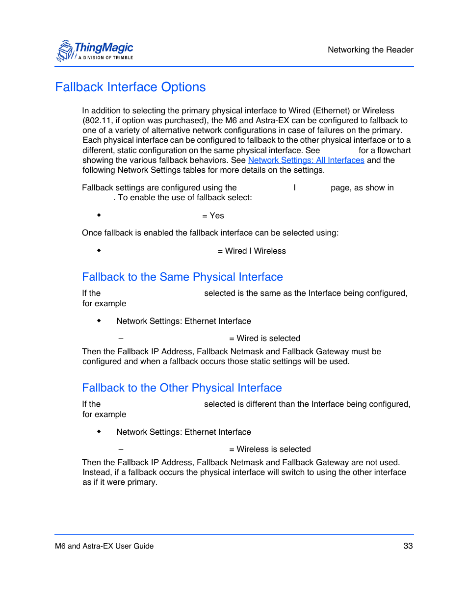 Fallback interface options, Fallback to the same physical interface, Fallback to the other physical interface | Fallback interface options 33, Fallback to the same physical interface 33, Fallback to the other physical interface 33, Wire, If the | ThingMagic Astra-EX User Manual | Page 33 / 90