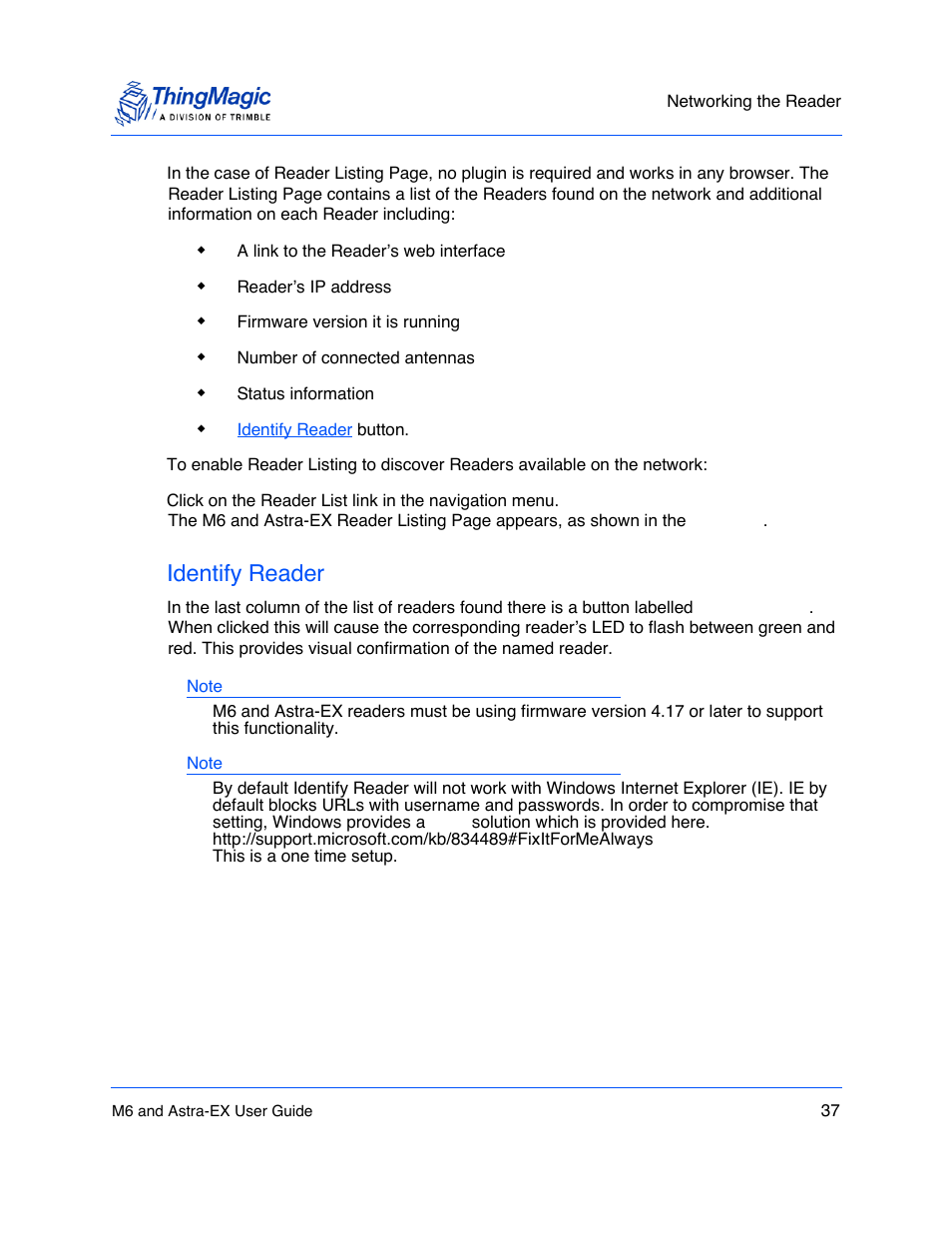 Identify reader, Identify reader 37 | ThingMagic Astra-EX User Manual | Page 37 / 90