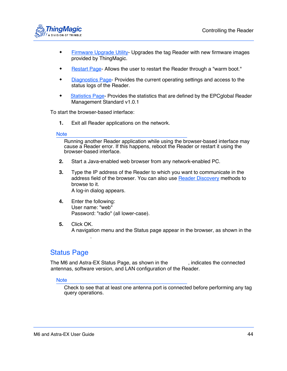 Status page | ThingMagic Astra-EX User Manual | Page 44 / 90