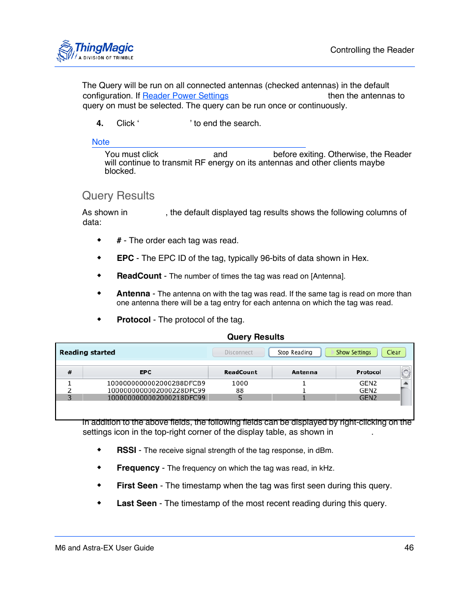 Query results | ThingMagic Astra-EX User Manual | Page 46 / 90