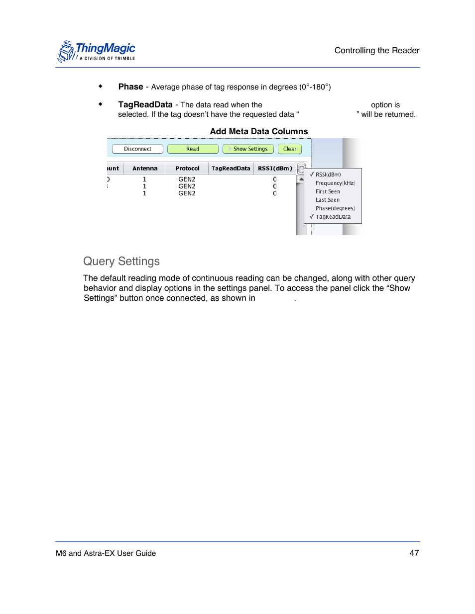 Query settings | ThingMagic Astra-EX User Manual | Page 47 / 90