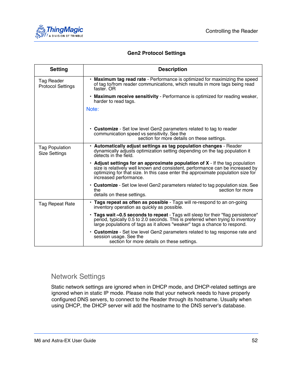 Network settings | ThingMagic Astra-EX User Manual | Page 52 / 90