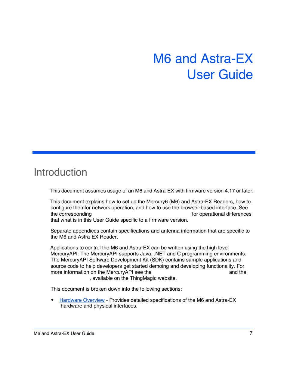 M6 and astra-ex user guide, Introduction, Introduction 7 | ThingMagic Astra-EX User Manual | Page 7 / 90