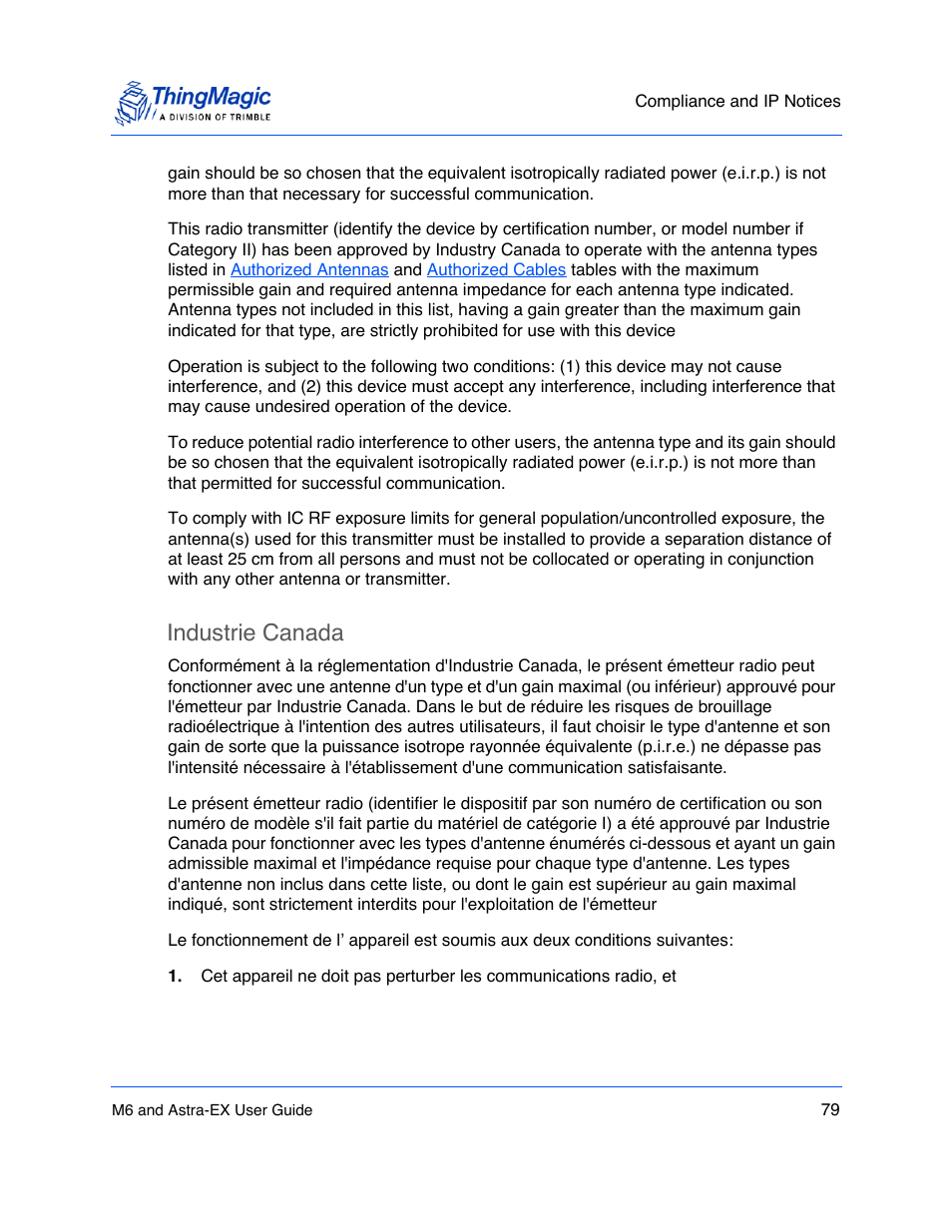 Industrie canada | ThingMagic Astra-EX User Manual | Page 79 / 90