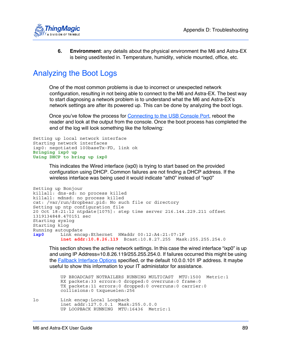 Analyzing the boot logs, Analyzing the boot logs 89 | ThingMagic Astra-EX User Manual | Page 89 / 90