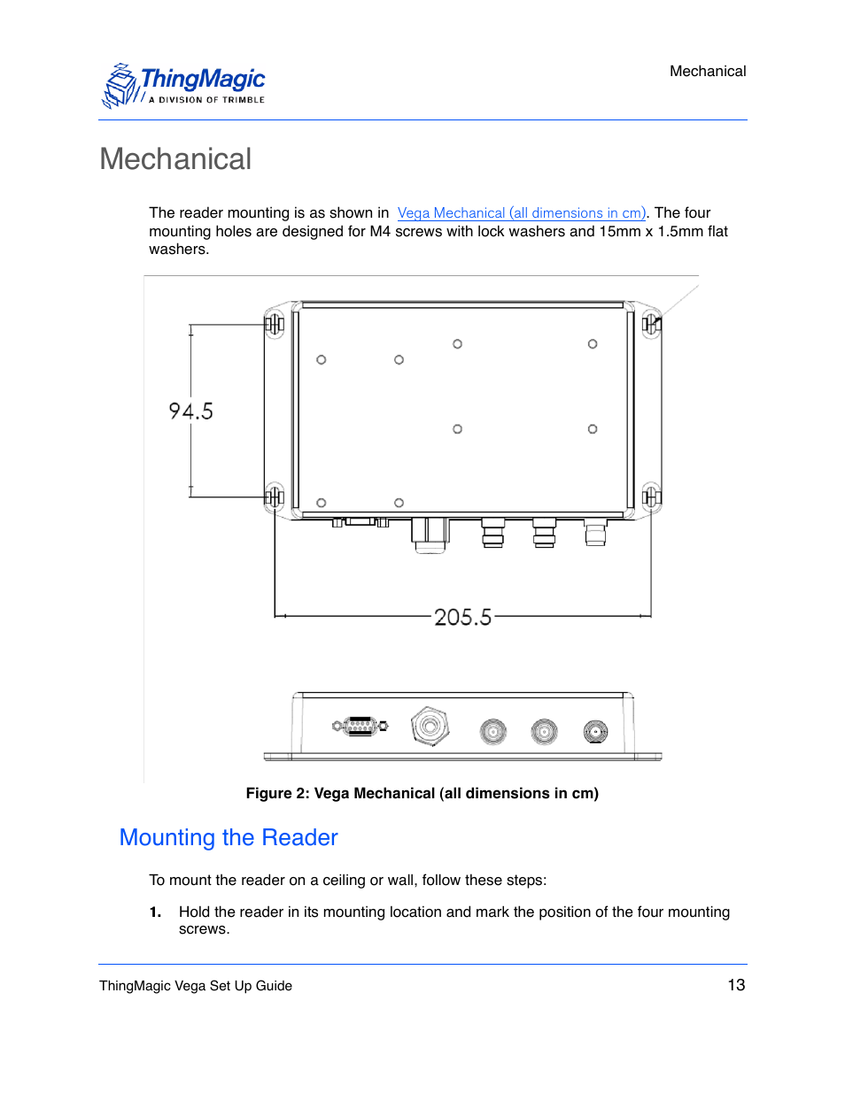 Mechanical, Mounting the reader | ThingMagic Vega User Manual | Page 13 / 20