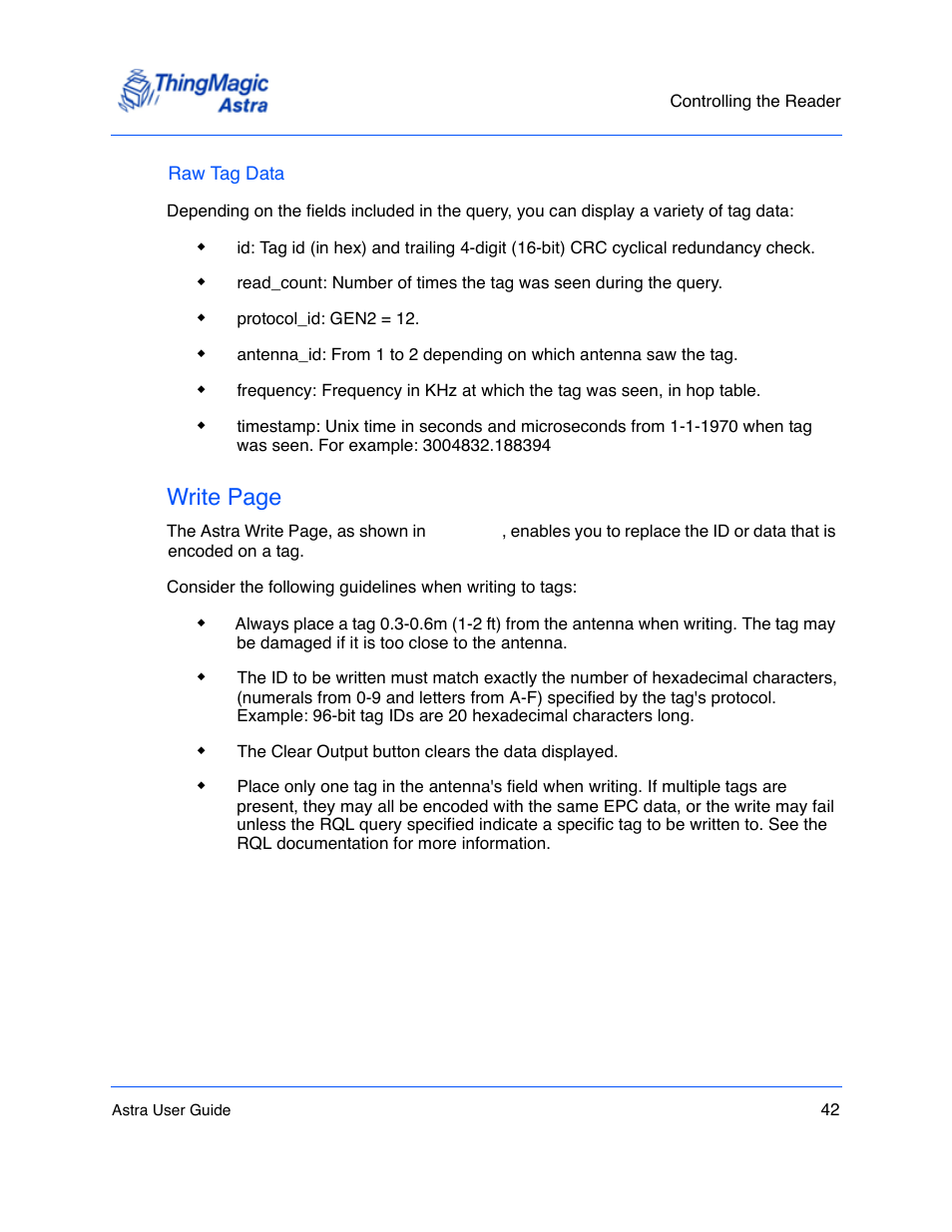 Write page | ThingMagic Astra User Manual | Page 42 / 75