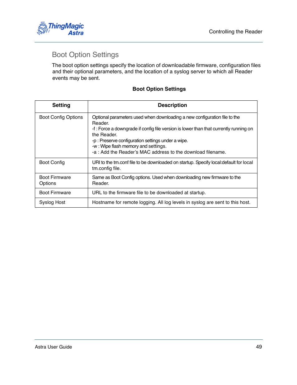 Boot option settings | ThingMagic Astra User Manual | Page 49 / 75