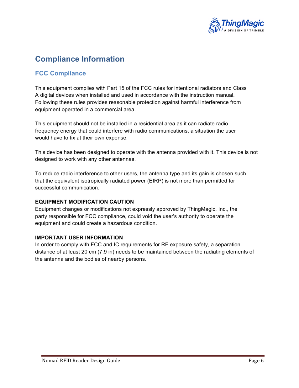 Compliance information | ThingMagic Nomad RFID Design Guide User Manual | Page 6 / 6