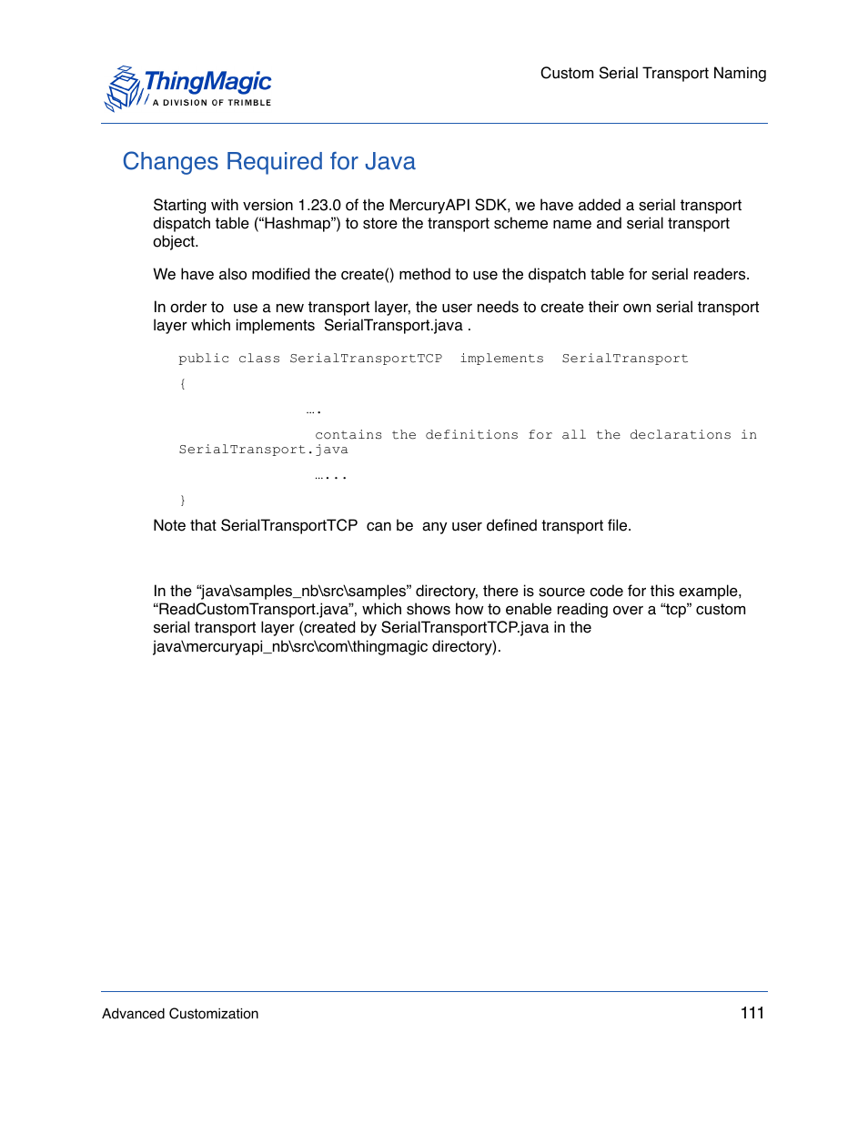 Changes required for java | ThingMagic Mercury API v1.23.0 User Manual | Page 111 / 128