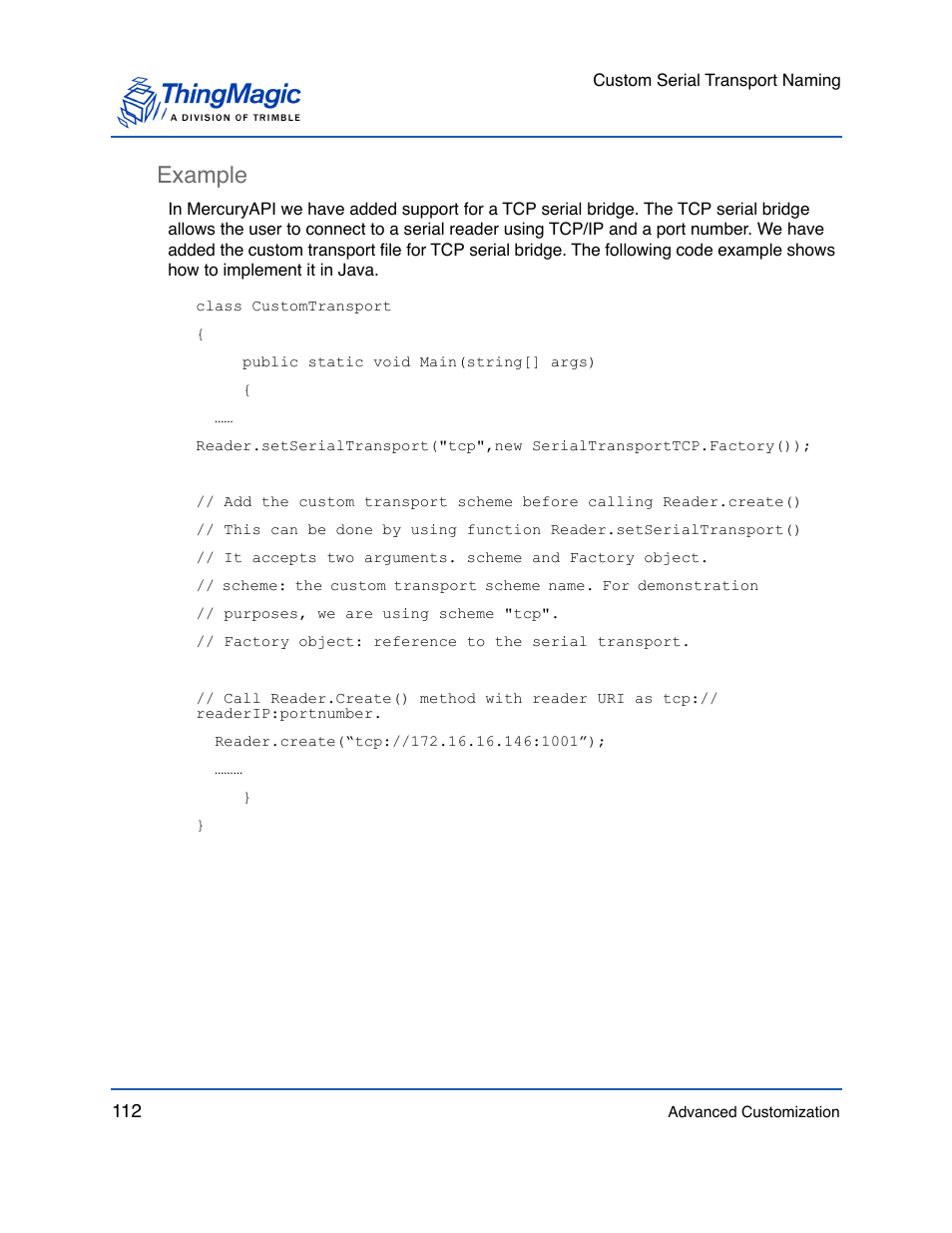 Example, Example 112 | ThingMagic Mercury API v1.23.0 User Manual | Page 112 / 128