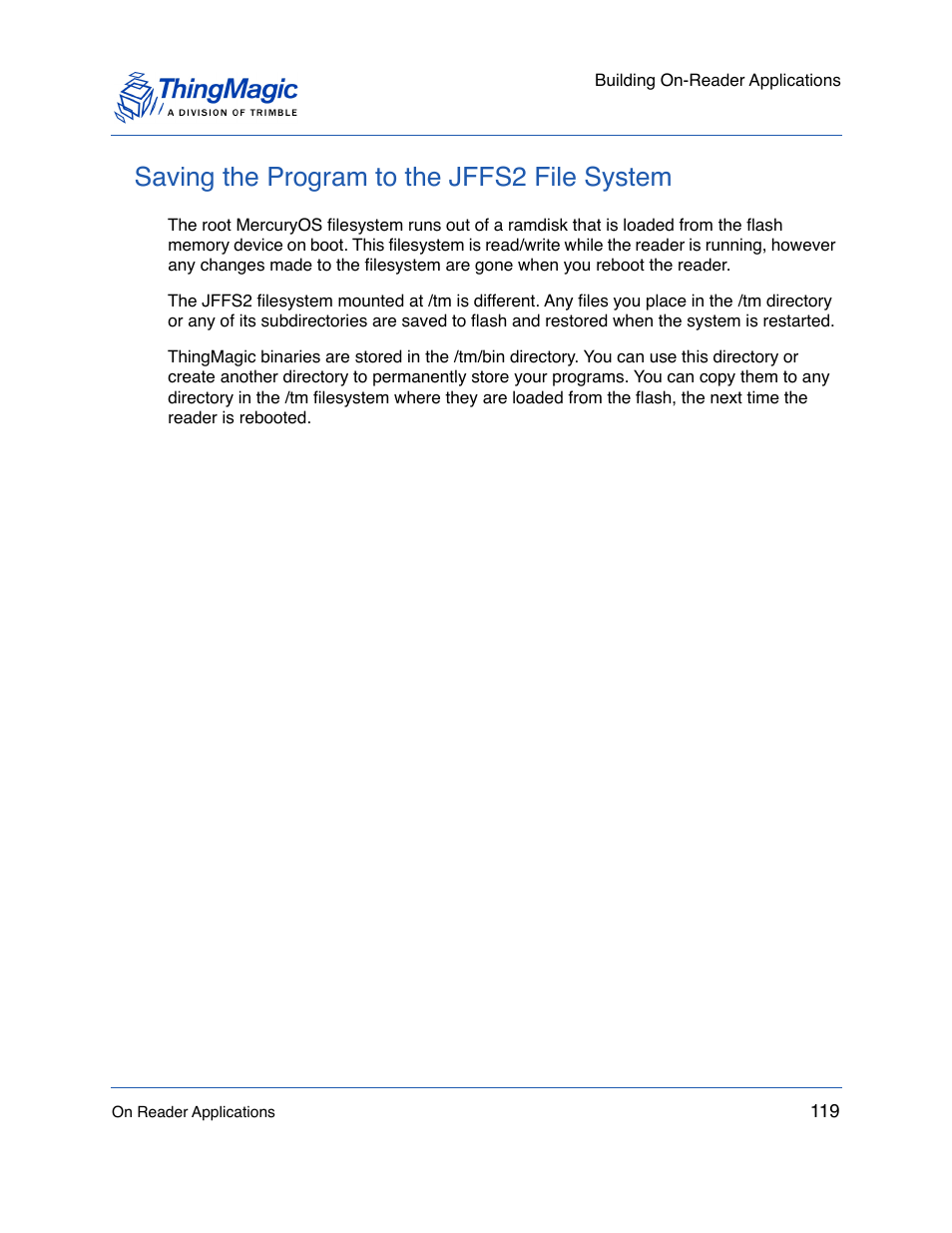 Saving the program to the jffs2 file system, Saving the program to the, Jffs2 file system | ThingMagic Mercury API v1.23.0 User Manual | Page 119 / 128