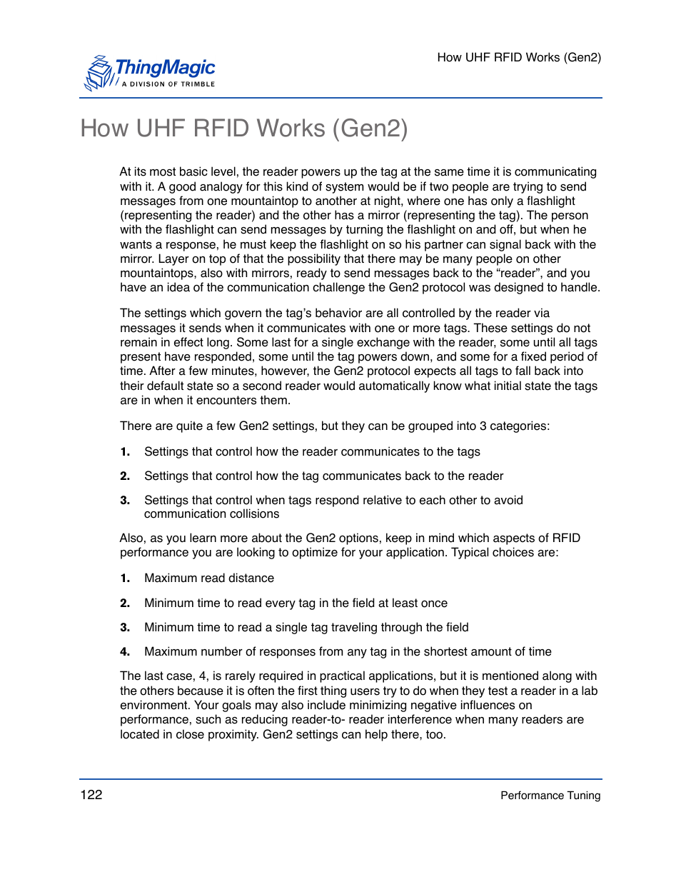 How uhf rfid works (gen2), To decrease the, Uning sections | ThingMagic Mercury API v1.23.0 User Manual | Page 122 / 128