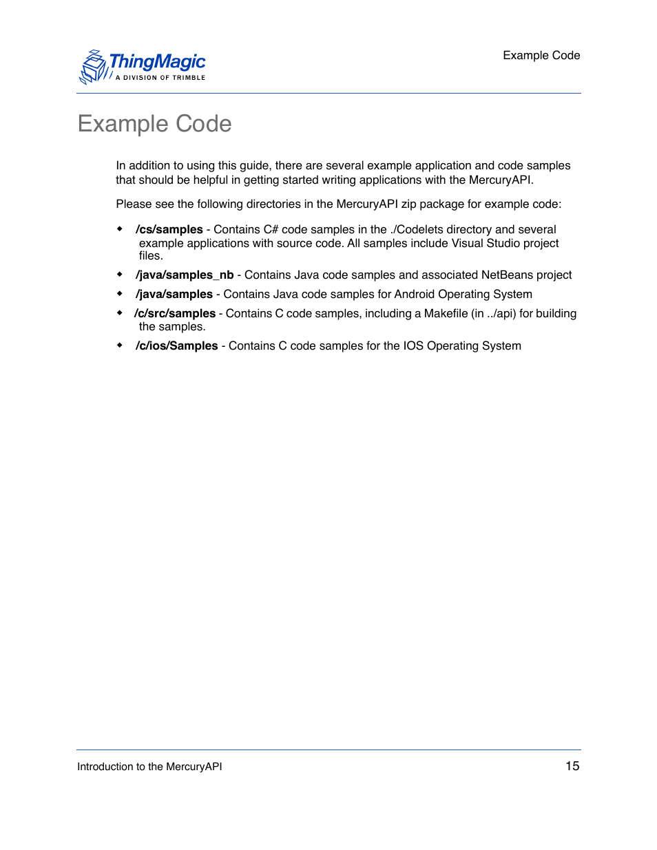 Example code | ThingMagic Mercury API v1.23.0 User Manual | Page 15 / 128