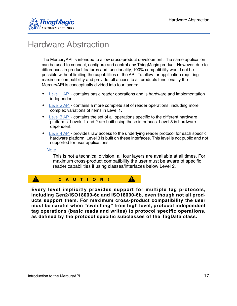 Hardware abstraction | ThingMagic Mercury API v1.23.0 User Manual | Page 17 / 128